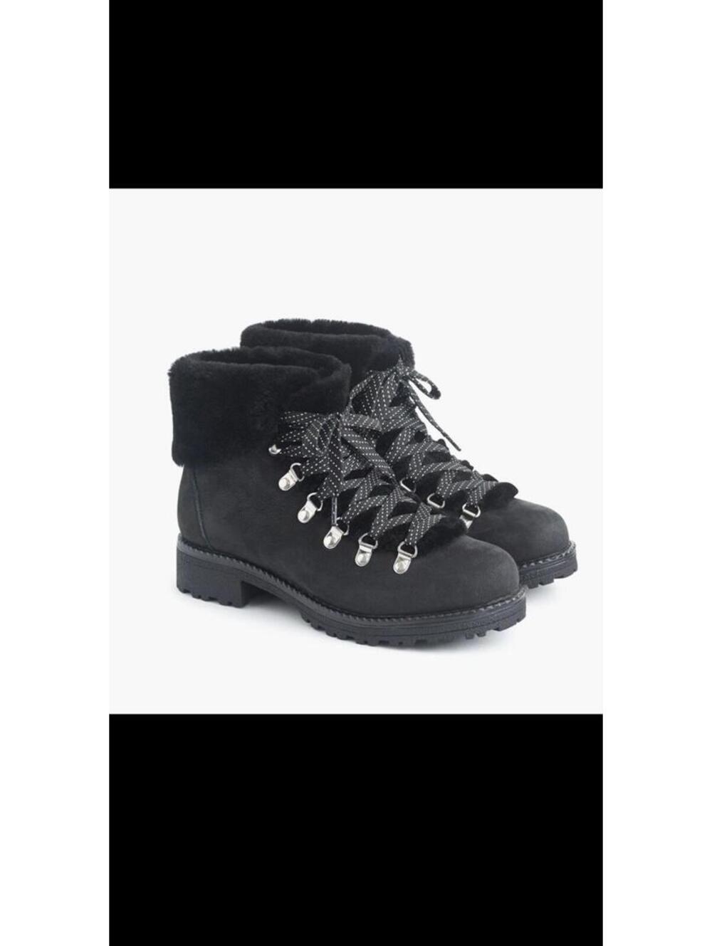 New J Crew Women Black Soft Faux Fur Lining Nubuck Leather Nordic Boots 9 In Box